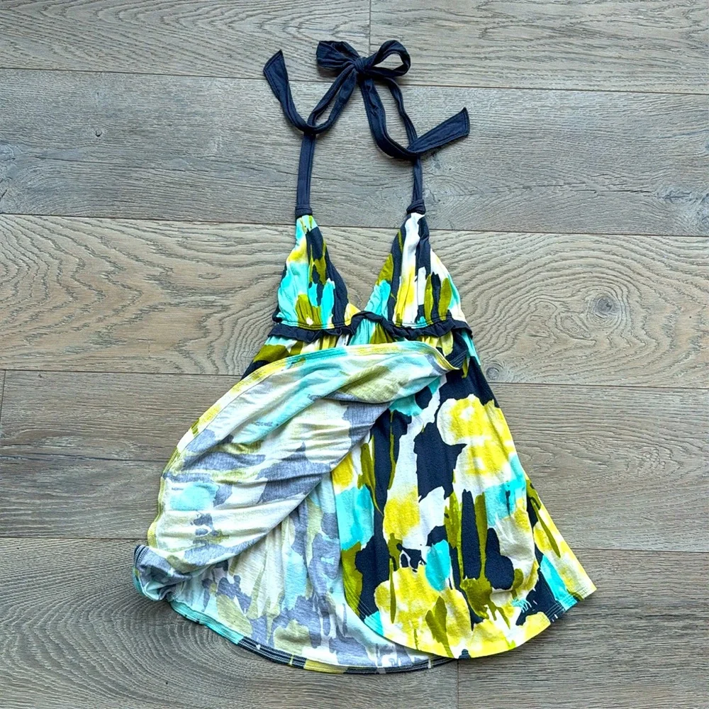 Abercrombie & Fitch MultiColor Floral Flowy Halter Tank Top Ruffle Ruched Bust-S - Picture 8 of 10